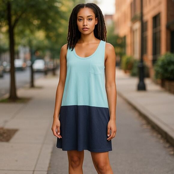 LOFT Womens Dress XXL‎ Colorblock Drop Waist Blue Aqua Slip Tank Ann Taylor NEW - Picture 1 of 6